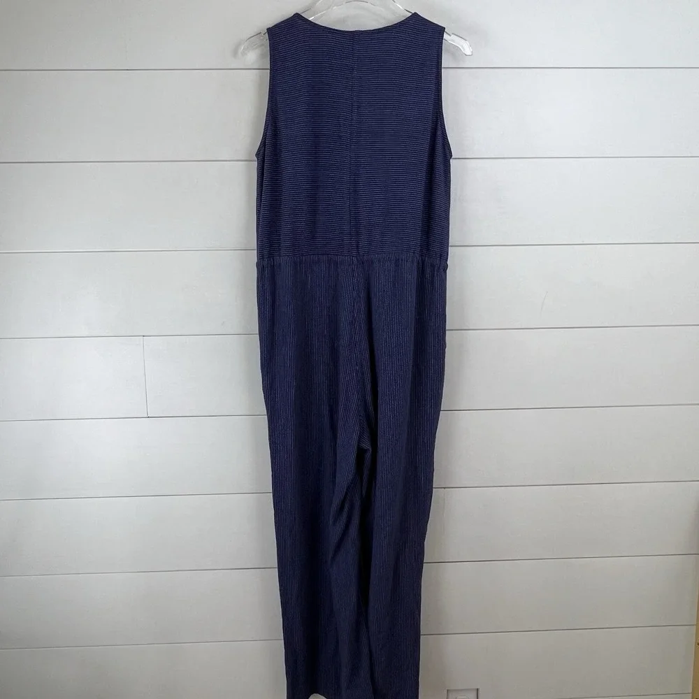 Bridge & Burn Dillon Jumpsuit Women S Navy Pinstripe Linen Sleeveless‎ Crop
